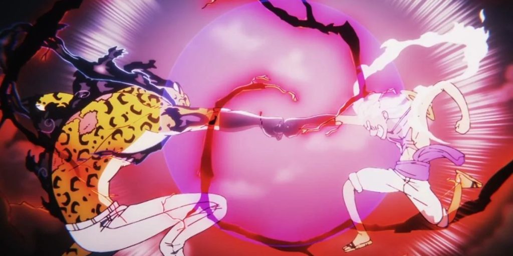 Luffy y Lucci combatiendo.