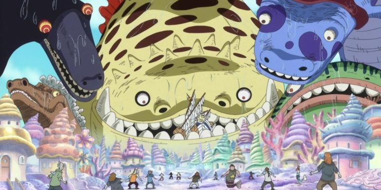 Shirahoshi usando los poderes de Poseidon.